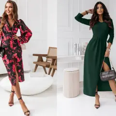 Eleganckie sukienki na wesele w październiku: kwiecista midi i butelkowa zieleń maxi. Idealne propozycje na jesienne przyjęcie.