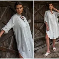 Elegancka szmizjerka co to? Luźna, lniana sukienka koszulowa w jasnym kolorze, idealna na lato.