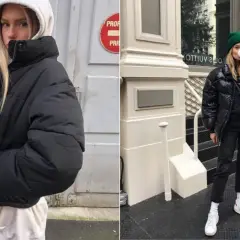 Kobieta w czarnej, puchatej kurtce typu puffer, co to znaczy? To ciepła i stylowa odzież na zimę.