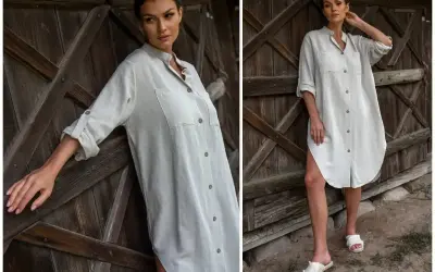 Elegancka szmizjerka co to? Luźna, lniana sukienka koszulowa w jasnym kolorze, idealna na lato.
