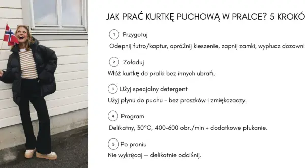 Kobieta w czarnej kurtce puchowej trzyma flagę Norwegii.